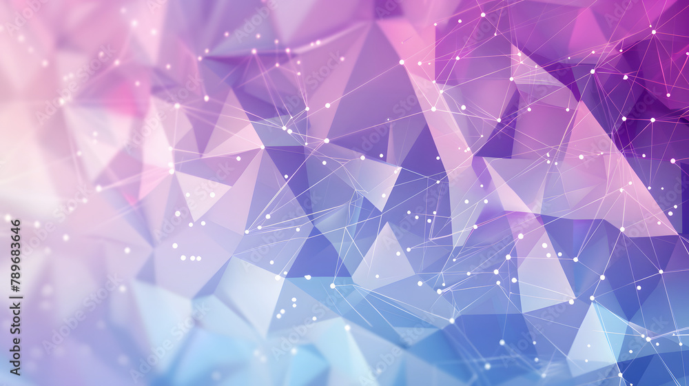 Poster abstract pyramidal form with low poly tech and digital connections in indigo. violet