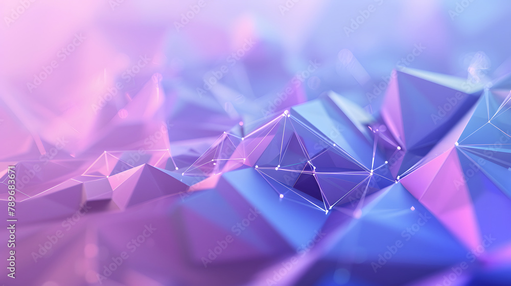 Poster abstract pyramidal form with low poly tech and digital connections in indigo. violet