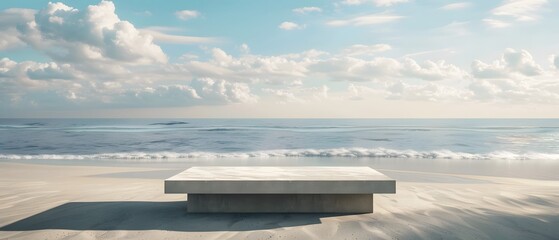 3D concrete podium background, product display beach background The sky is clear - obrazy, fototapety, plakaty