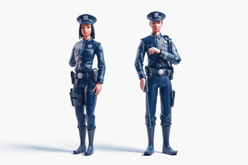 Police officers, a man and a woman in uniform stand on a white background. Keepers of order, investigation of crimes 3D avatars set vector icon, white background, black colour icon