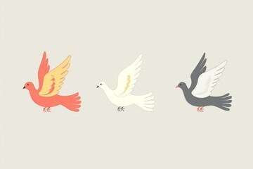 Obraz premium Minimalist illustration featuring three stylized doves in flight, symbolizing peace