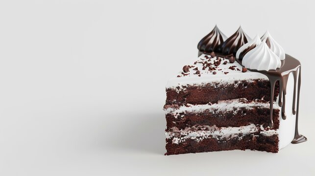 Chocolate cake on a white background. 3d render illustration.