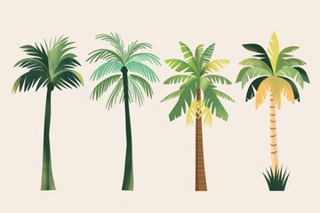 Obraz premium Set of minimalist palm tree illustrations perfect for tropical-themed designs and vacation graphics