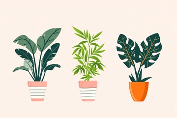 Fototapeta na wymiar Elegant and serene minimalist potted plant illustrations for stylish home staging and interior design decor ideas