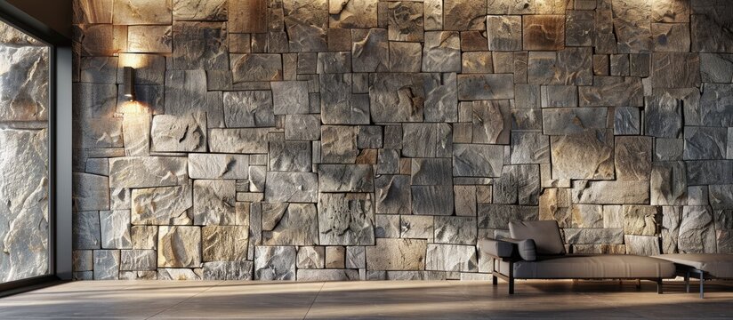 Stone wall lamp for contemporary interior design in a vacant space