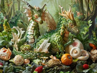 Obraz premium Indulge in the whimsical charm of mythical creatures brought to life through the lens of impressionistic culinary art