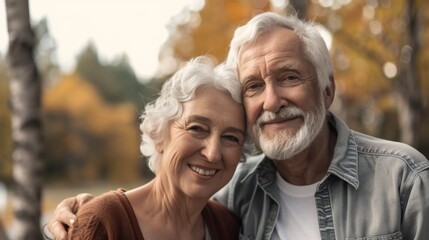 A man and woman smiling for the camera in a park, AI