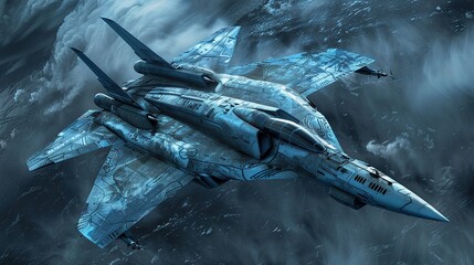 Fighter aircraft in gray blue shades  , Generative ai, 