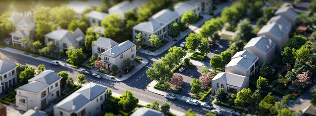 modern generic contemporary style miniature of houses villas or townhouses with trees and street...
