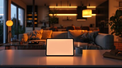 Smart Home Controller on Living Room Table, Modern Automation, AI Created