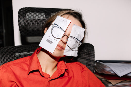 Fooling around in the office. Receipts concept