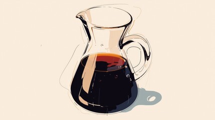 A visually appealing 2d illustration featuring a hand drawn glass coffee decanter set against a crisp white backdrop