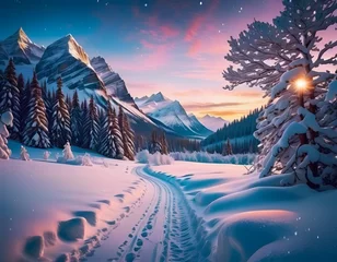 Fotobehang winter landscape with snow © Waqas