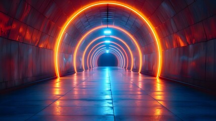 Pathway of Perseverance: A Journey in Neon. Concept Neon Lights, Persistence, Road to Success, Vibrant Transformation, Illuminated Progress - obrazy, fototapety, plakaty
