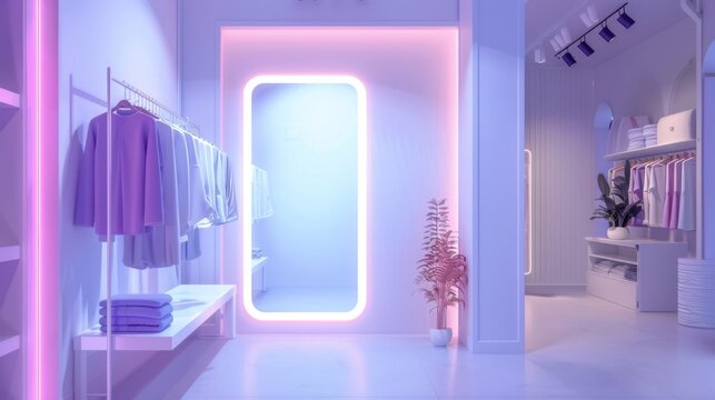 Smart Mirror Mockup in Boutique Changing Room, Futuristic Fashion, AI Created