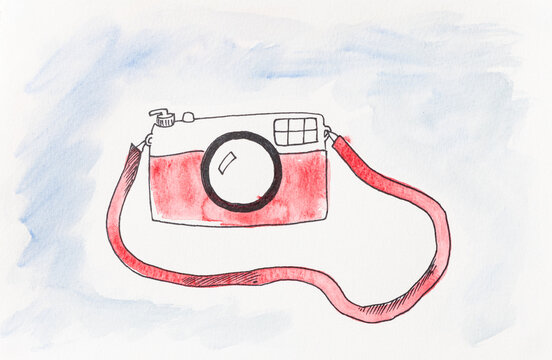Watercolor painting of a camera