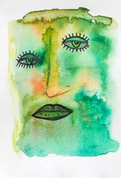Watercolor face in green.