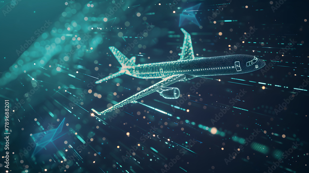 Poster digital airplane icon with data and online technology background for travel industry. web design or 
