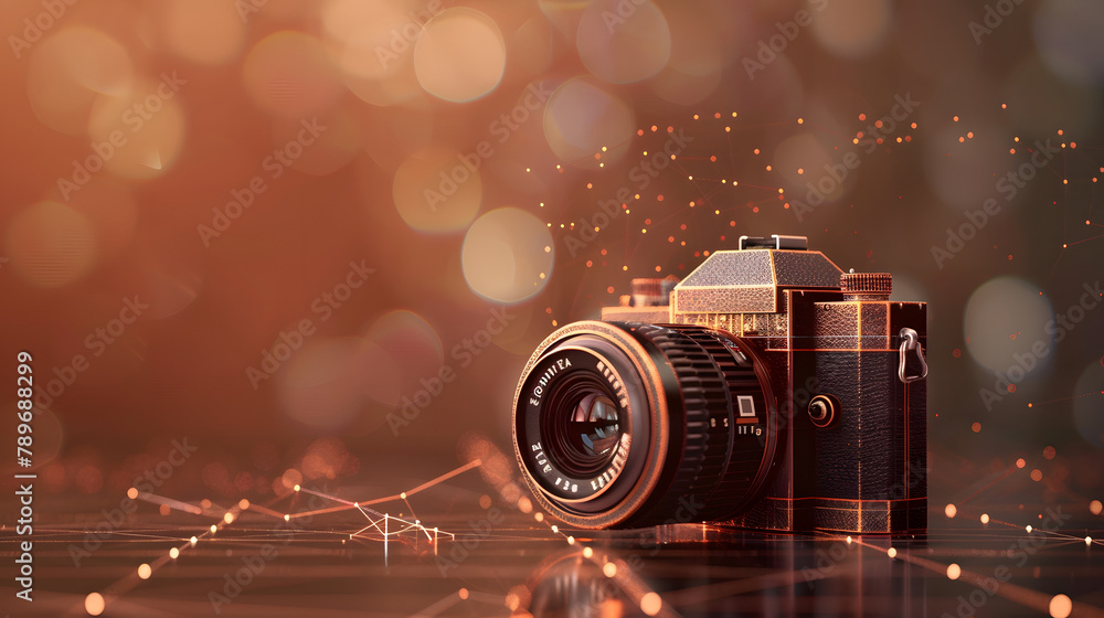 Poster digital camera icon with data and online technology background for photography. web design