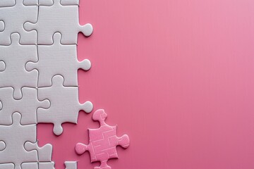White jigsaw puzzle on pink background with copy space for text.