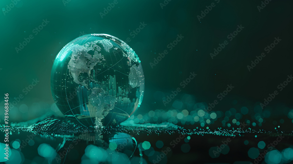 Poster digital globe icon with data and online technology background for global business. web design or dig