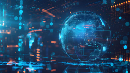 Fototapeta premium Digital globe icon with data and online technology background for global communication. web design