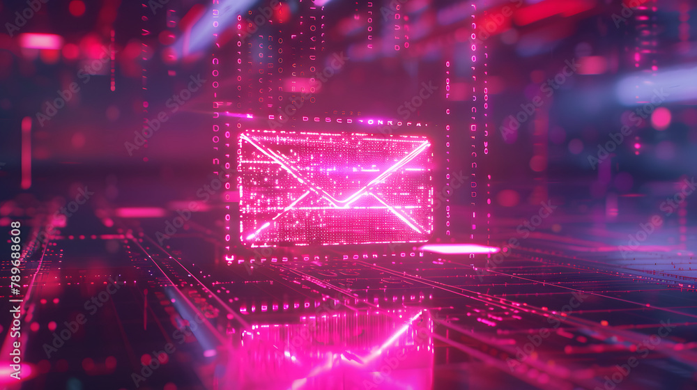 Poster e-mail envelope icon with data and online technology background for email marketing. web design