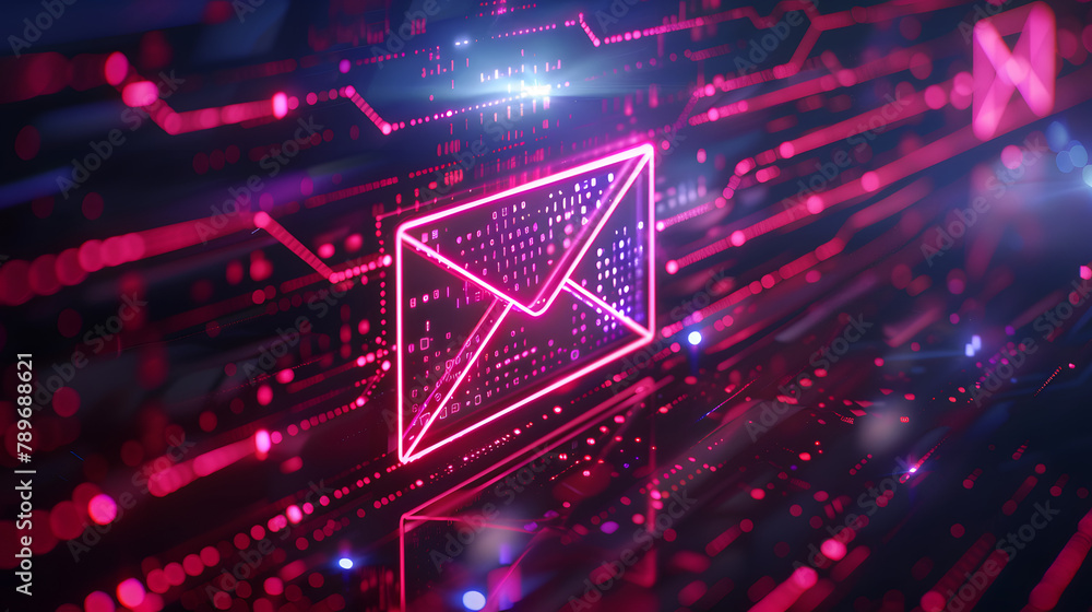 Poster e-mail envelope icon with data and online technology background for email marketing. web design