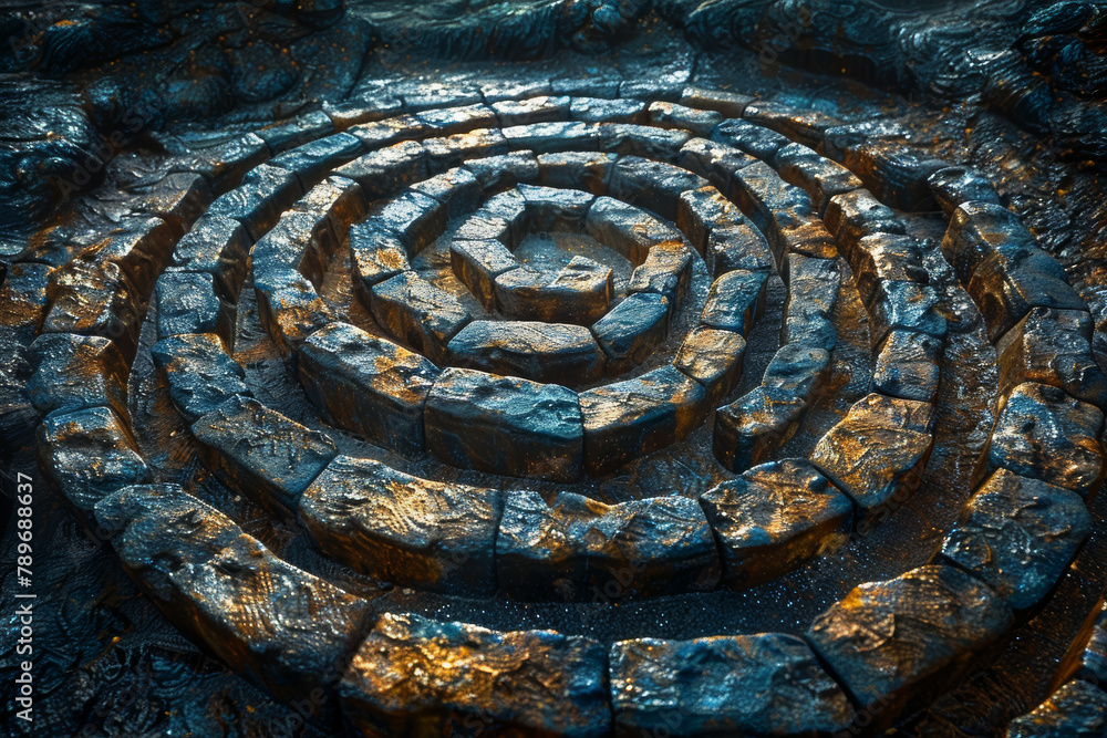 Poster a visual metaphor of a labyrinth, symbolizing the intricate paths and challenges in life. concept of