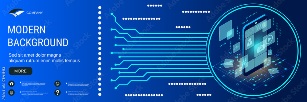 Poster digital technology banner vector design template. graphic user interface construction, mobile applic