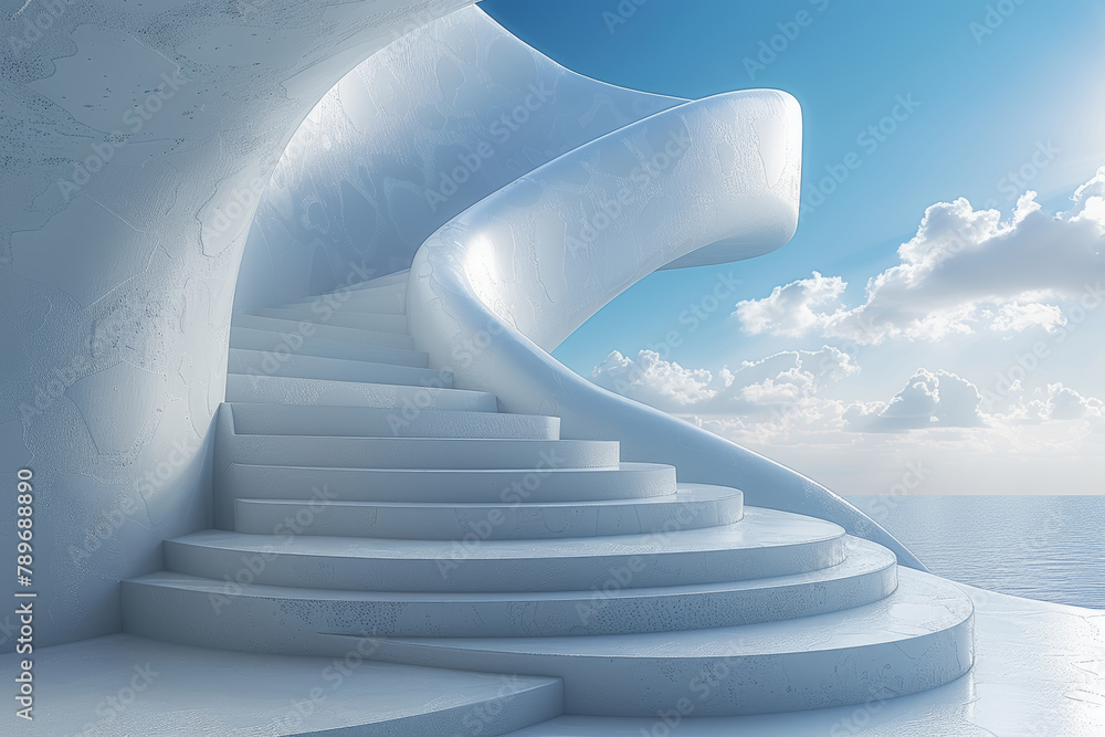 Aufkleber An abstract depiction of a spiral staircase ascending towards the sky, symbolizing progress and evolution. Concept of growth and advancement. Generative Ai.