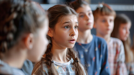 Fototapeta premium some young teen teenager kid actress and actors on a theatre rehearsal