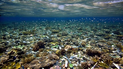 Fototapeta na wymiar Submerged view of coral reef in the oceans fluid landscape