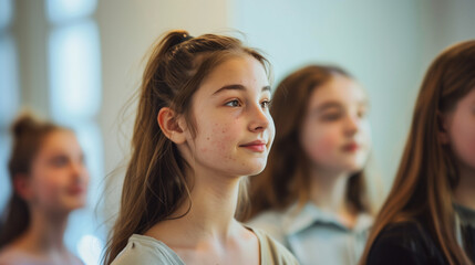 Fototapeta premium some young teen teenager kid actress and actors on a theatre rehearsal