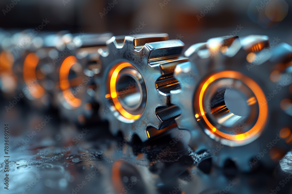 Poster a visual metaphor of gears meshing together seamlessly, representing efficiency and productivity. co