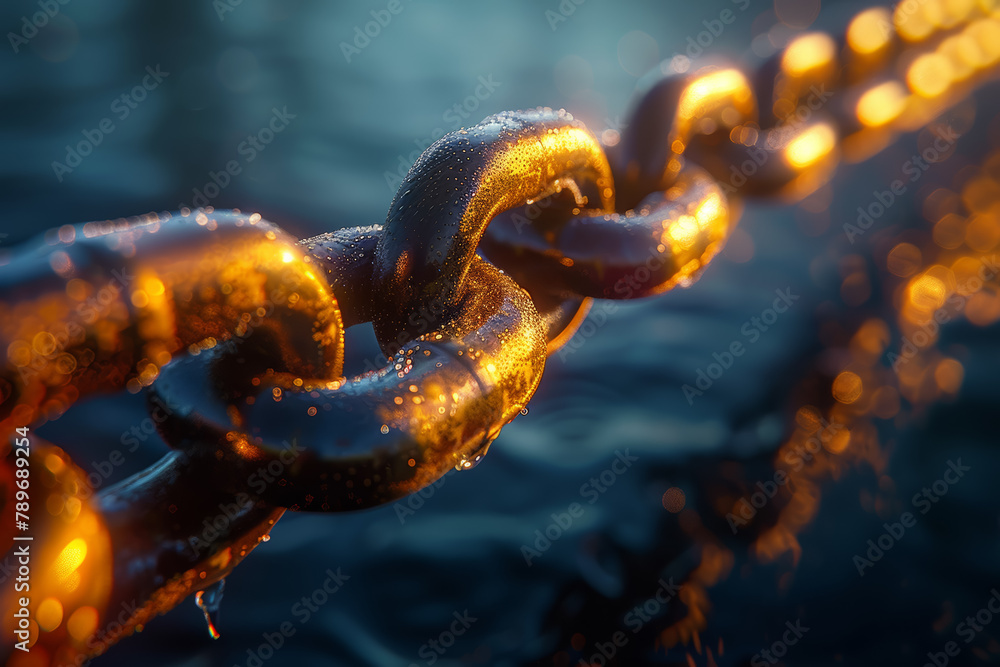 Poster an artistic representation of a chain linking together, symbolizing the strength of unity and solida