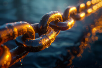 An artistic representation of a chain linking together, symbolizing the strength of unity and solidarity. Concept of collaboration and cohesion. Generative Ai.