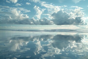 : A serene scene where the clouds mirror the undulating waves of the ocean below.