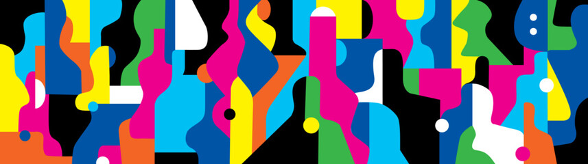 People silhoettes contemporary art abstract vector multicolored horizontal background