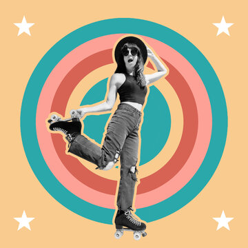 Collage of Roller Skater with Retro Background