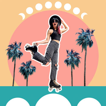 Collage of Roller Skater with Retro Background