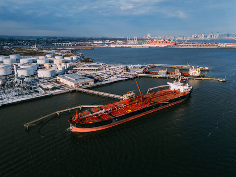 Drone view of Industrial Harbor in winter