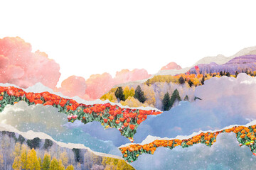 Surreal landscape png border, digital collage design, transparent background