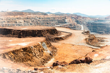 open pit mining exploration yard at Minas de Riotinto, province of Huelva, Andalusia, Spain