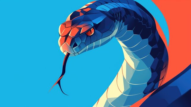 A cartoon cobra set against a vivid blue backdrop depicted in a flat style