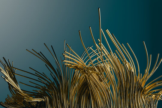 Golden Abstract Forms on a Teal Background