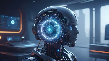 Future of artificial intelligence, futuristic technology concept ai humanoid illustration, high tech design.