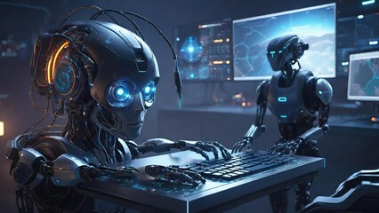 Future of artificial intelligence, futuristic technology concept ai humanoid illustration, high tech design.