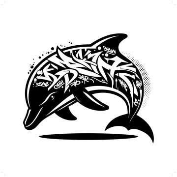 Beluga; dolphin silhouette, animal graffiti tag, hip hop, street art typography illustration.