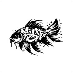 koi fish silhouette, animal graffiti tag, hip hop, street art typography illustration.